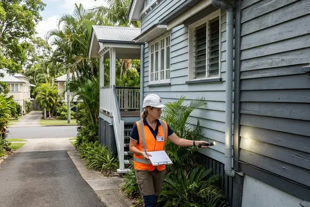 Inspector assessing a property for asbestos-containing materials