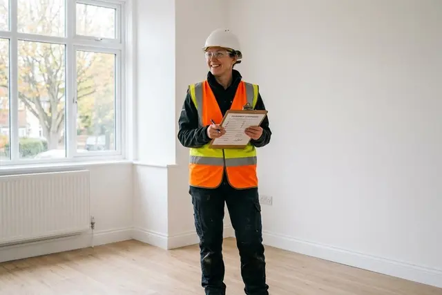 Inspector checking a work area after asbestos removal