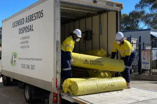 Wrapped asbestos waste prepared for transport and disposal