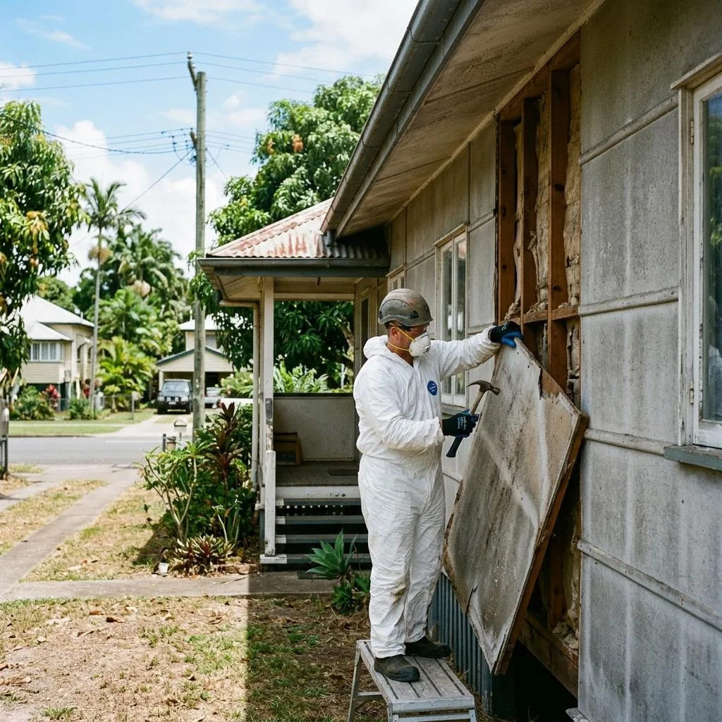 External sheet cladding being removed from a house